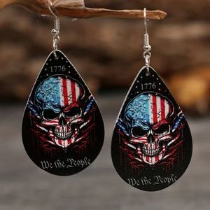 New Skull Faux Leather Teardrop Double-Sided Earrings,